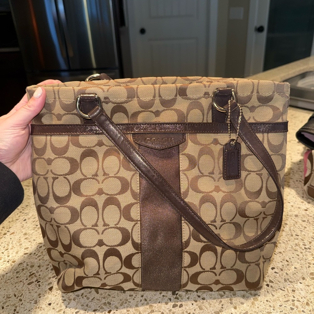 Coach Tan and Brown Signature Tote